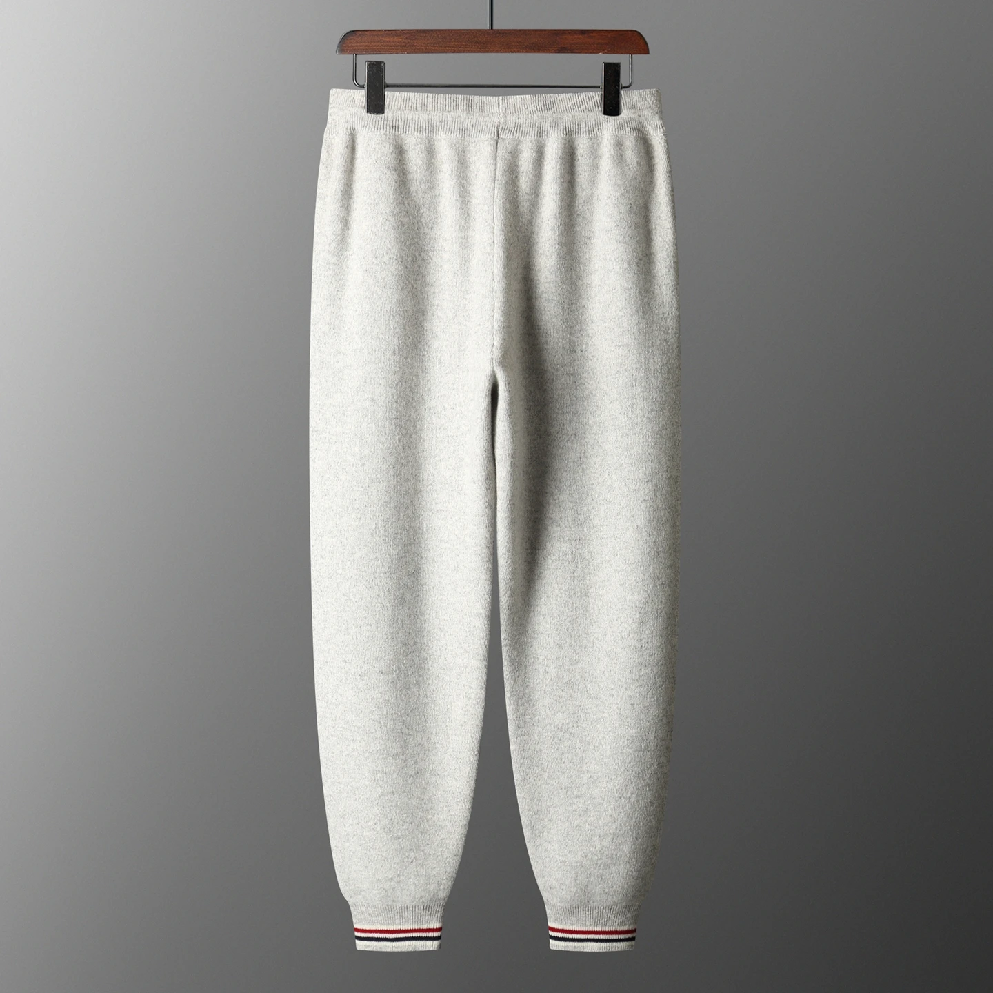 Men's 100% Merino Wool Knitted Casual Pants Loose Straight Leg Autumn Winter Thick Warm Sports Sweatpants Tied Outerwear