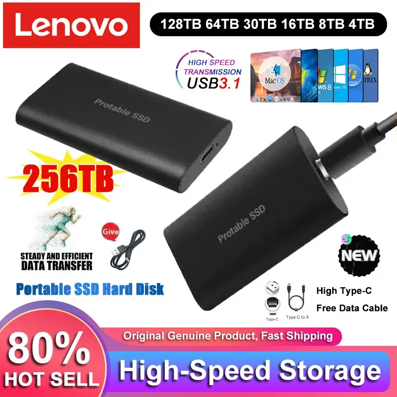 

Портативные твердотельные накопители Lenovo 2 ТБ, 4 ТБ, 8 ТБ: высокоскоростные SSD-диски большой емкости для ноутбуков/MAC