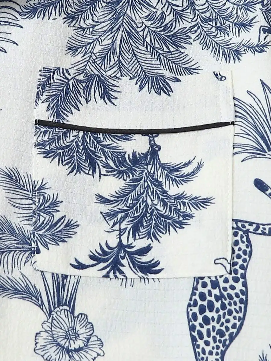 

Women Soft Palm Tree And Giraffe Print Short Sleeve Sleep Top With Pocket