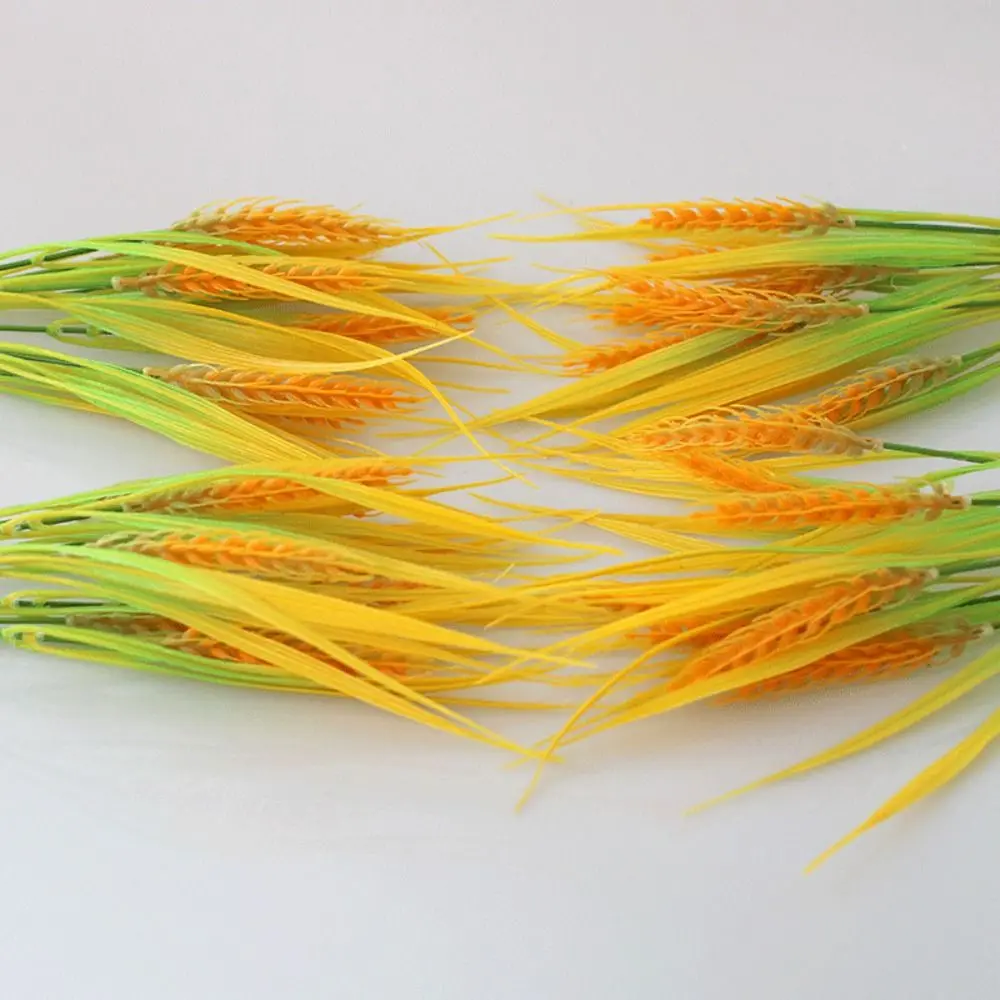 7 Forks Artificial Wheat Ears Rice Plant Bouquet Plastic Non Water Needed Wheat Ears Rice Plant Branch Yellow Flower Realistic