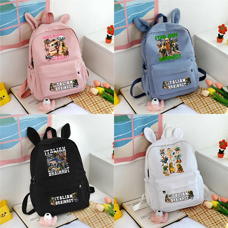 

B-Brainrot Boy Girl Student School Bag Game Cute Anime Printed Kids Pen Book Storage Rabbit Ear Backpack Women Kawaii Party Gift