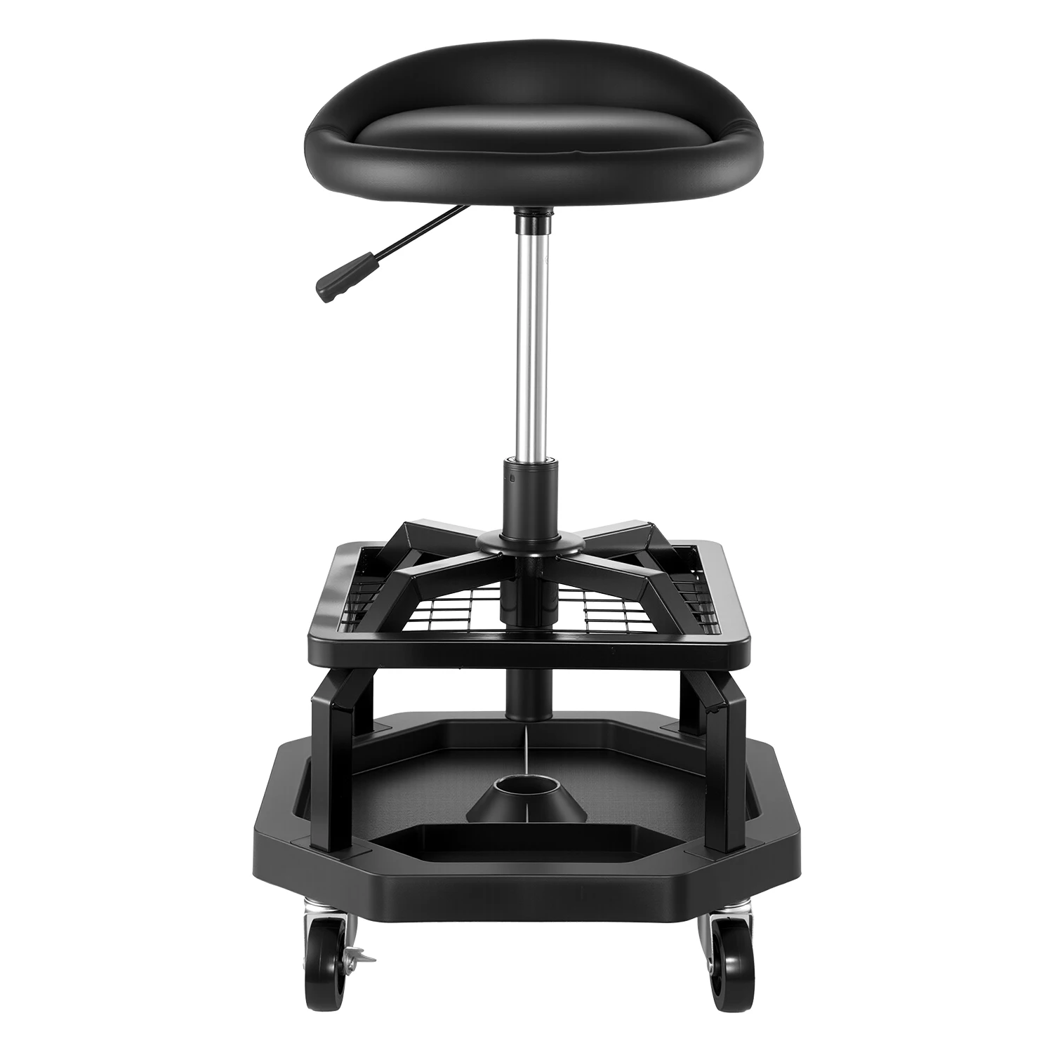 

SucceBuy Rolling Shop Stool Pneumatic Garage Seat with 300 lbs Capacity 360° Swivel Padded Workshop Stool for Shop Auto Repair