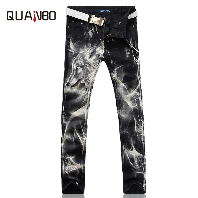 Năm 2022 Thời Trang Nam Mới In Hình Sói Quần Jeans Nam Slim Đen Thẳng Quần Jean Co Giãn Chất Lượng Cao Quần Thiết Kế Các Hộp Đêm Ca Sĩ