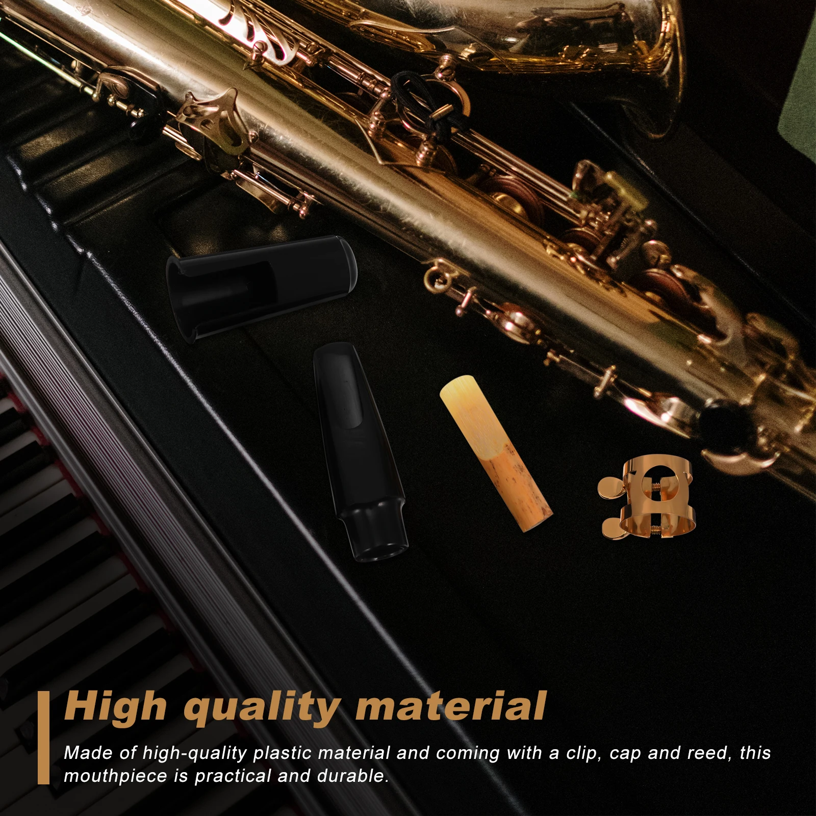 

Saxophone Mouthpiece Kit for Alto Sax Lightweight Portable Music Instrument Replacement Black Polished Surface