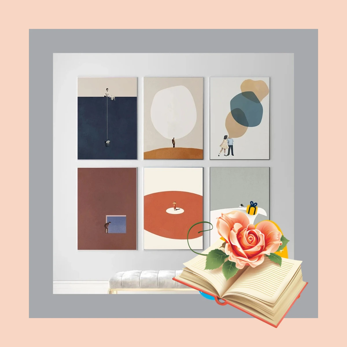 Surfing Pig, Lonely Smile – Modern Minimalist Lines Human Couple Frameless Canvas for Funny Home Room Decor 2026