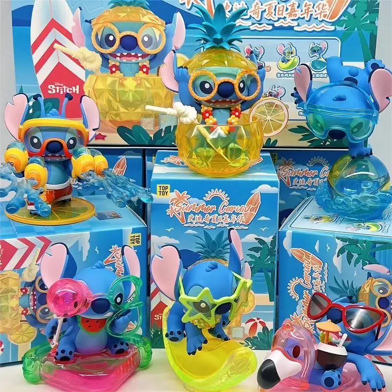 

Disney Stitch Summer Carnival Action Figure Cool Stitch Doll Anime Figure Model Statue PVC GK Surprise Toys Desktop Decor Gifts