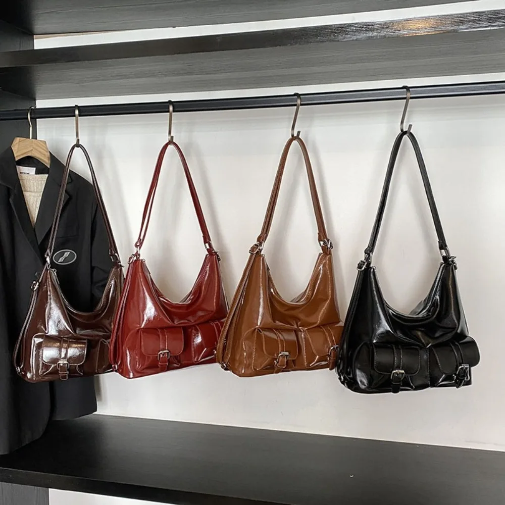 الصلبة اللون جيوب متعددة حقائب الظهر سعة كبيرة حقيبة كتف بولي Leather الجلود حقيبة كروسبودي حمل حقيبة Y2K نمط المرأة على ظهره #1