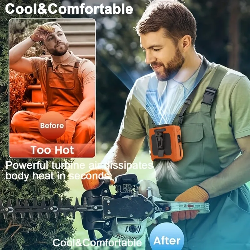 

Cold wind 10000mAh Wearable Waist Fan with 5 Speeds & Flashlight Rechargeable 40H Cooling Hands-Free for Outdoor Camping Travel