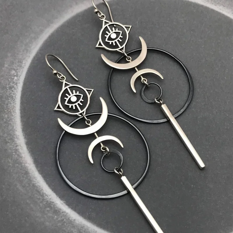 Retro Exaggerated Personality Moon Hanging Earrings for Women Cool Punk Evil Eye Long Pendant Earrings Party Jewelry Gift image 2