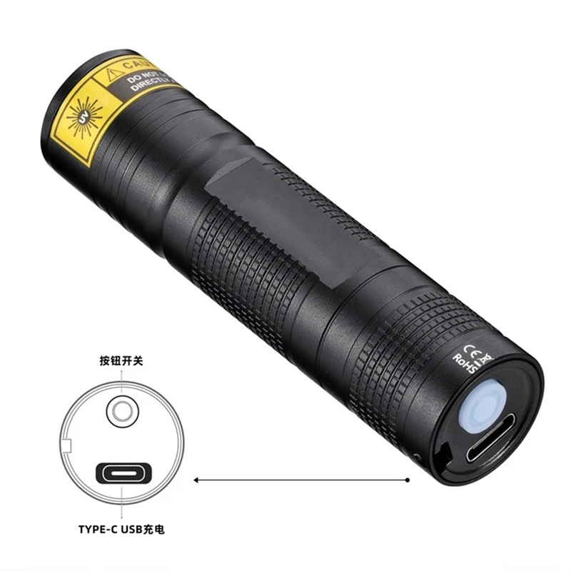 365nm UV LED Flashlight USB Rechargeable Black Light Torch for Money Detector Fluorescent Agent Inspection