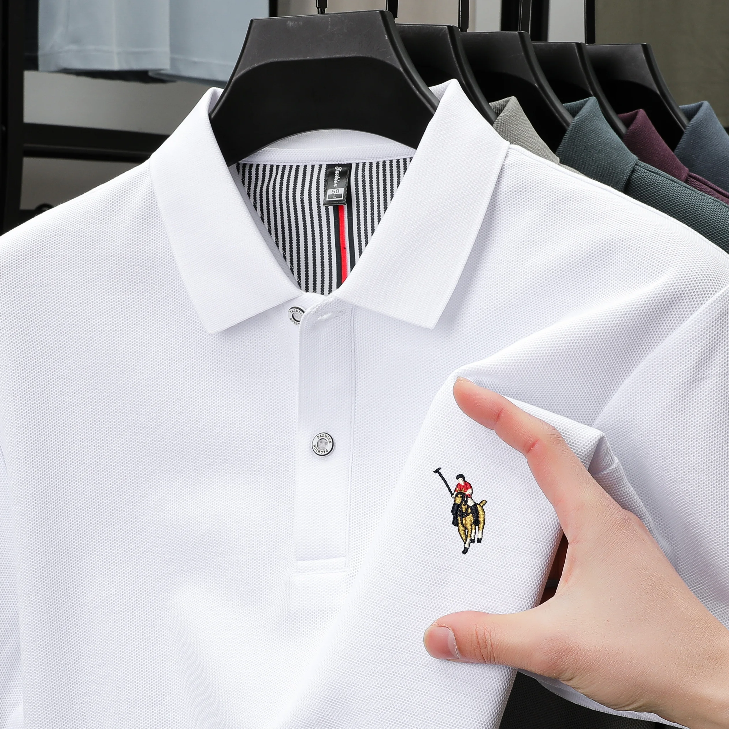 

100% pure cotton new summer high-end brand men's short sleeved polo shirt fashionable embroidery golf top casual business T-shir