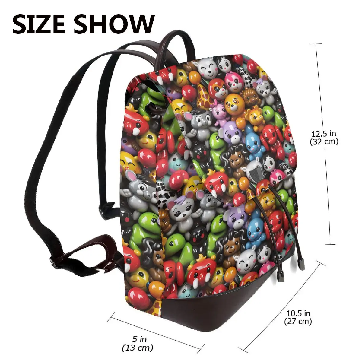 활기찬 동물 피규어 3D 패턴 새로운 핫 여성 백팩 디자이너 고품질 가죽 심플 패션 대용량 백팩