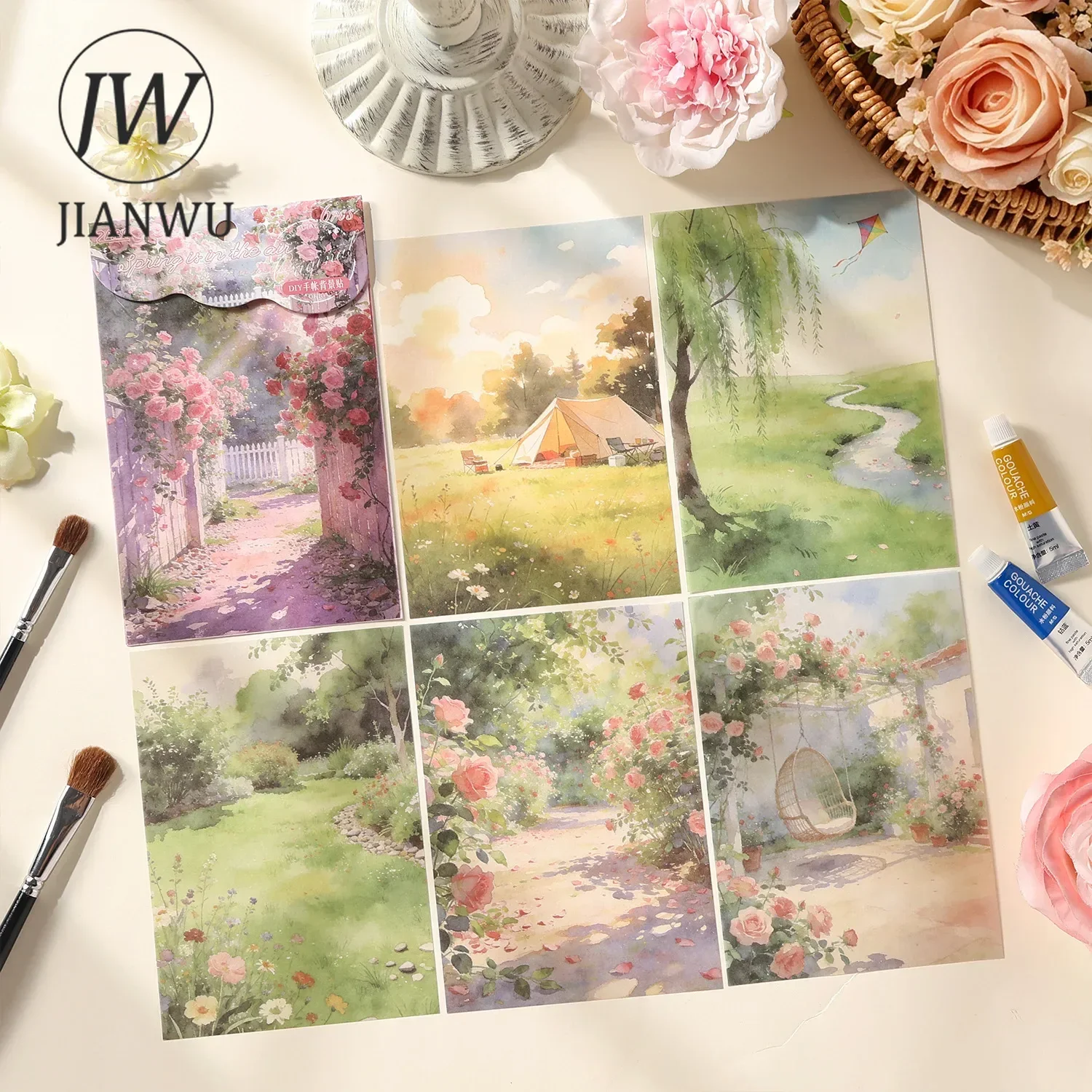 JIANWU Vintage Flower Forest Sea Oil Painting Landscape Material Collage Scrapbooking Sticker Creative DIY Journal Stationery