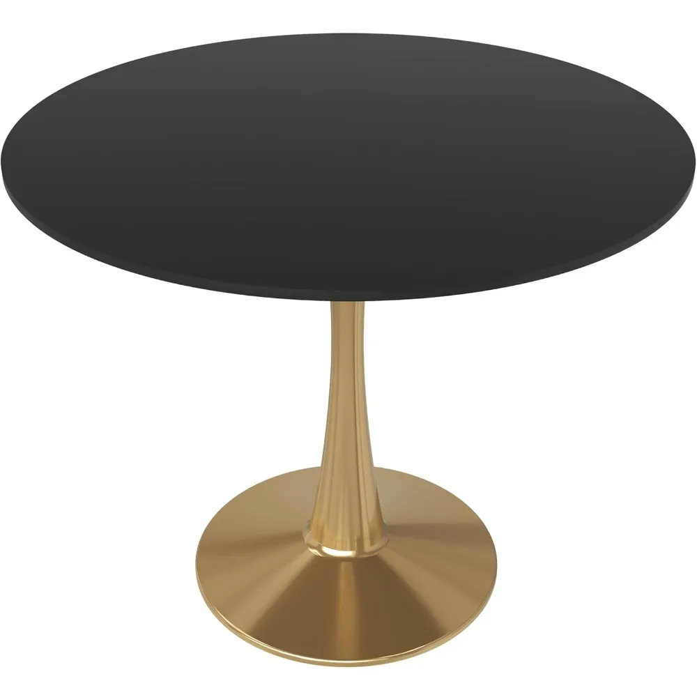 

31" Round Black Dining Table - Modern MDF Top, Gold Pedestal Base, Mid-Century Accent Table for Kitchen,