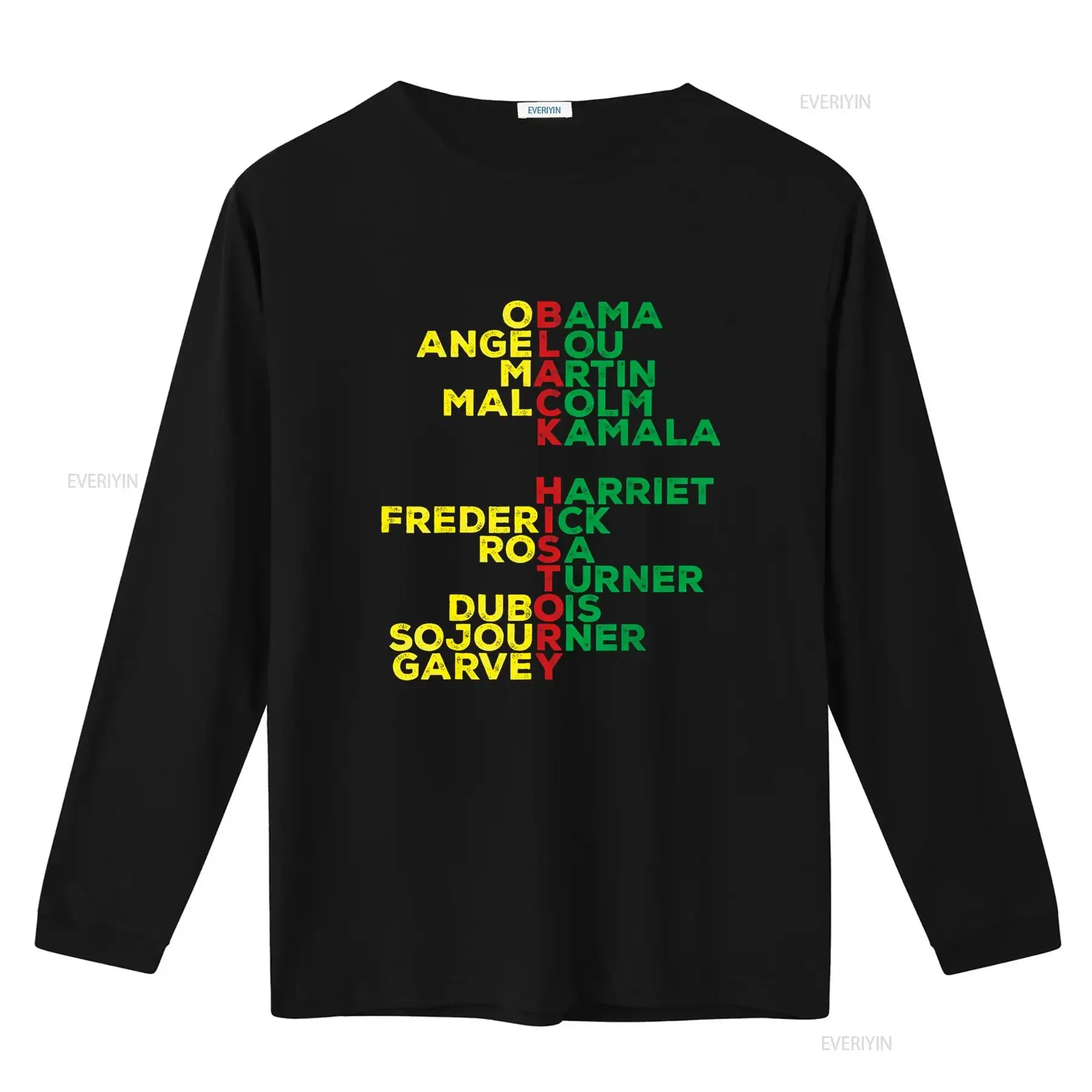 تي شيرت أسود لشهر التاريخ للأولاد والبنات، قميص كاجوال مغسول للجنسين للارتداء اليومي، ممتد قليلاً وناعم ومتعدد الاستخدامات