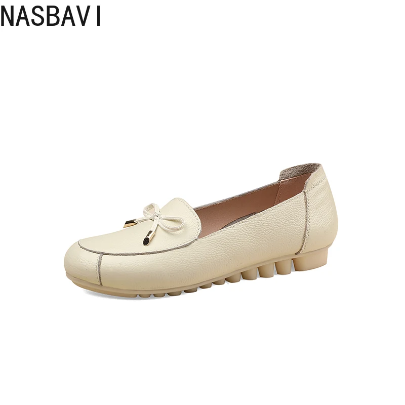 

Plus Size Spring\Autumn Genuine Leather Shoes Woman Flats Work Classi Fashion Bowknot Female Casual Ballet Ladies Shoes