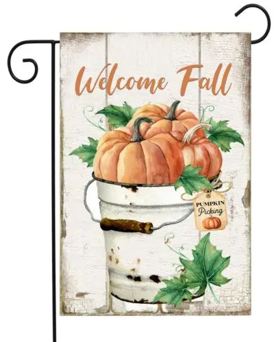 Welcome Fall Pumpkin Bucket Garden Flag ~ 12x18      Double Sided Soft Flag