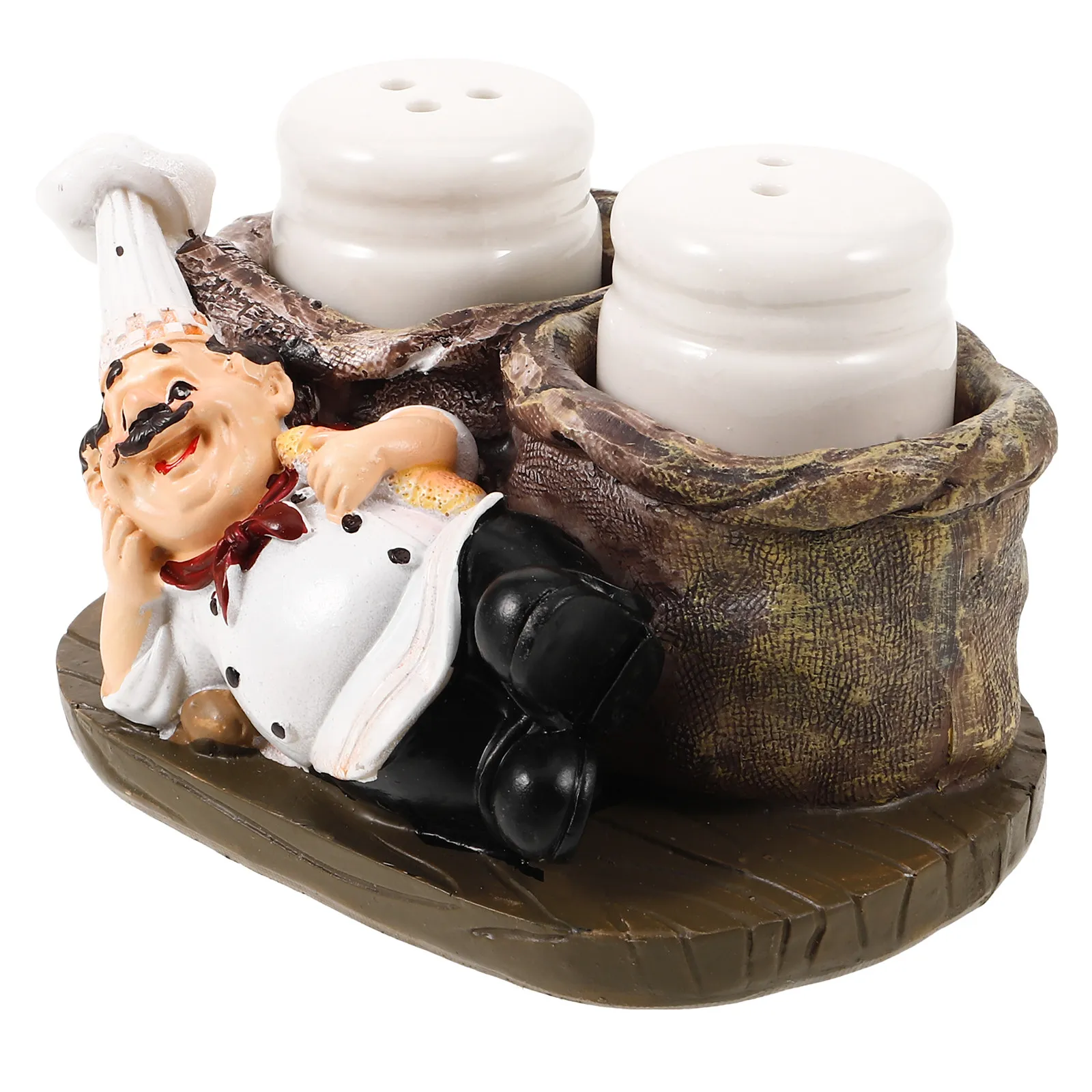 1Set Resin Chef-Decorated Seasoning Container Set for Salt Pepper Sugar Storage Leak-Proof Kitchen Spice Jars Creative Condiment
