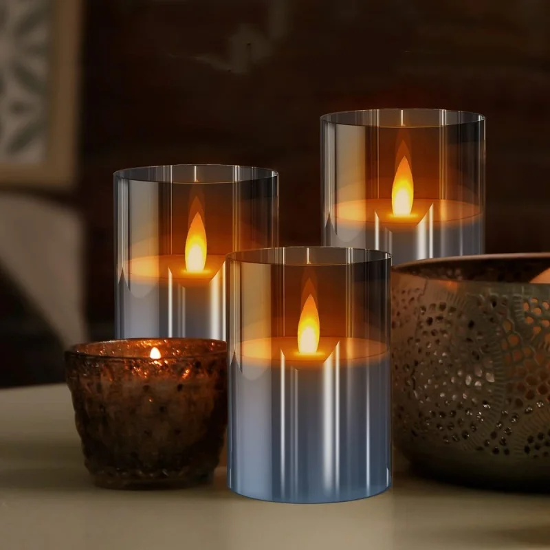 Glass Led LED Candles With Remote Control Flickering Flame Electronic Candlelight Wedding Christmas Decoration Lamp Candlestick