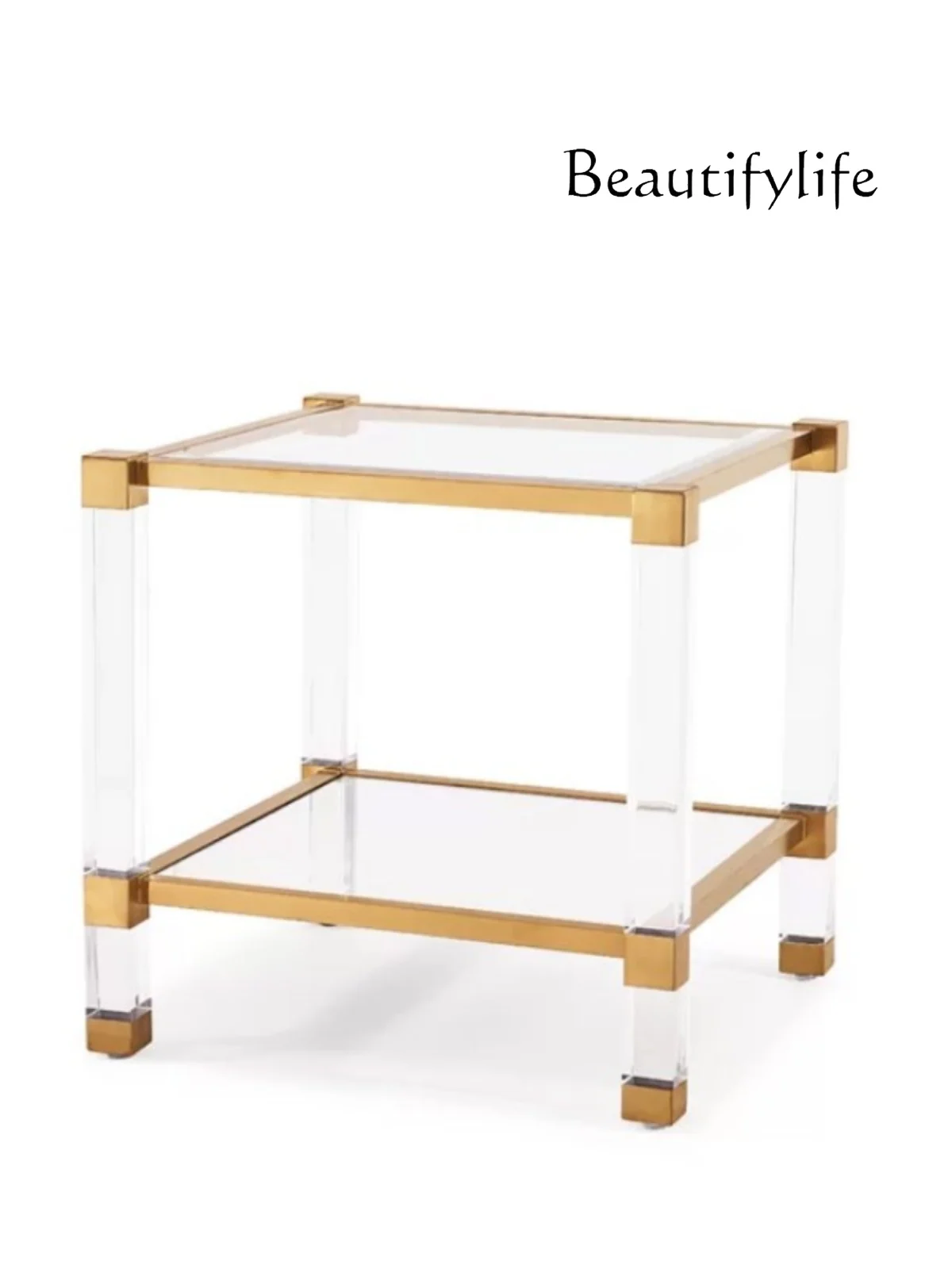 Transparent Acrylic Organic Glass Creative Corner Table Side Table Double Deck and Multi-Layer Shelf Metal Racket