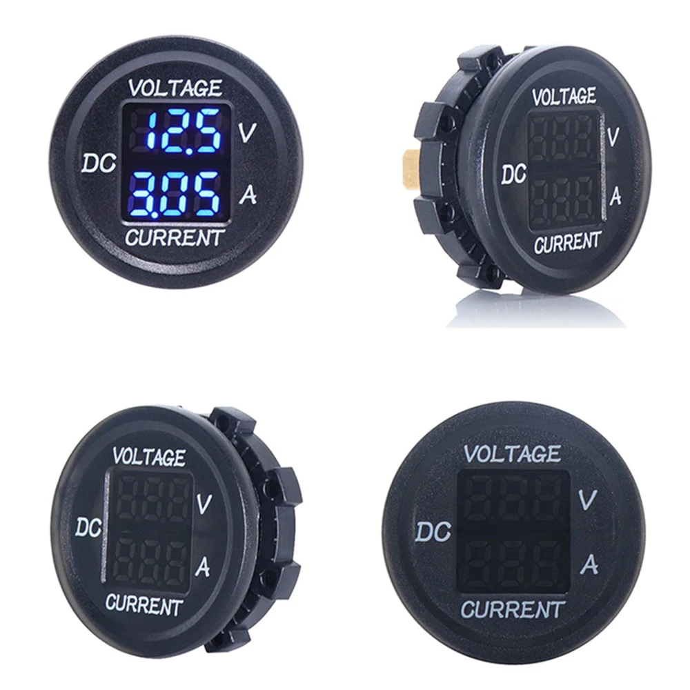 5V-48V Car Mini Waterproof Dual Voltage Meter 3-Digit Round LED Panel Digital Voltmeter Ammeter Tester Monitor Display Voltmeter