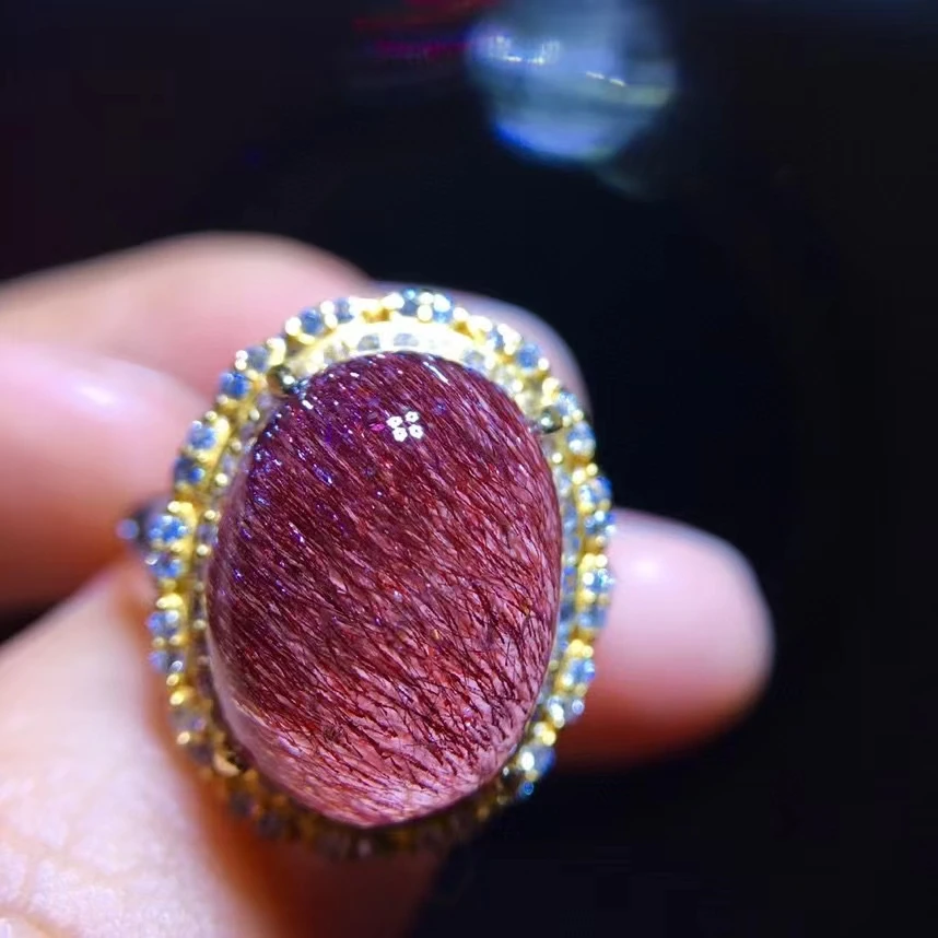 Natural Purple Super Seven 7 Red Lepidocrocite Quartz Adjustable Ring 14.6/11mm Oval Red Rutilated Women Men Jewelry AAAAAA