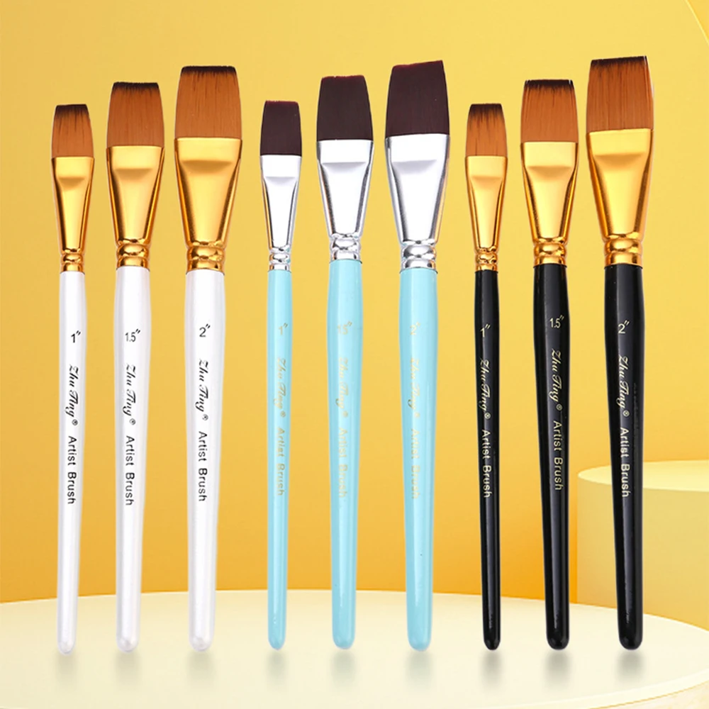 

3PCS Paint Brush Set Flat Paintbrush for Watercolor and Gouache Painting Nylon Hair and Wooden Short Handle Gift for Beginner