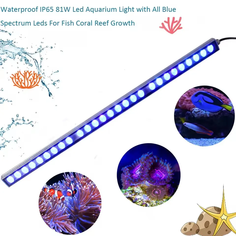 Populargrow 81W Led Aquarium Light 85cm Length Led Strip Lamp for Coral Reef Fish Tank
