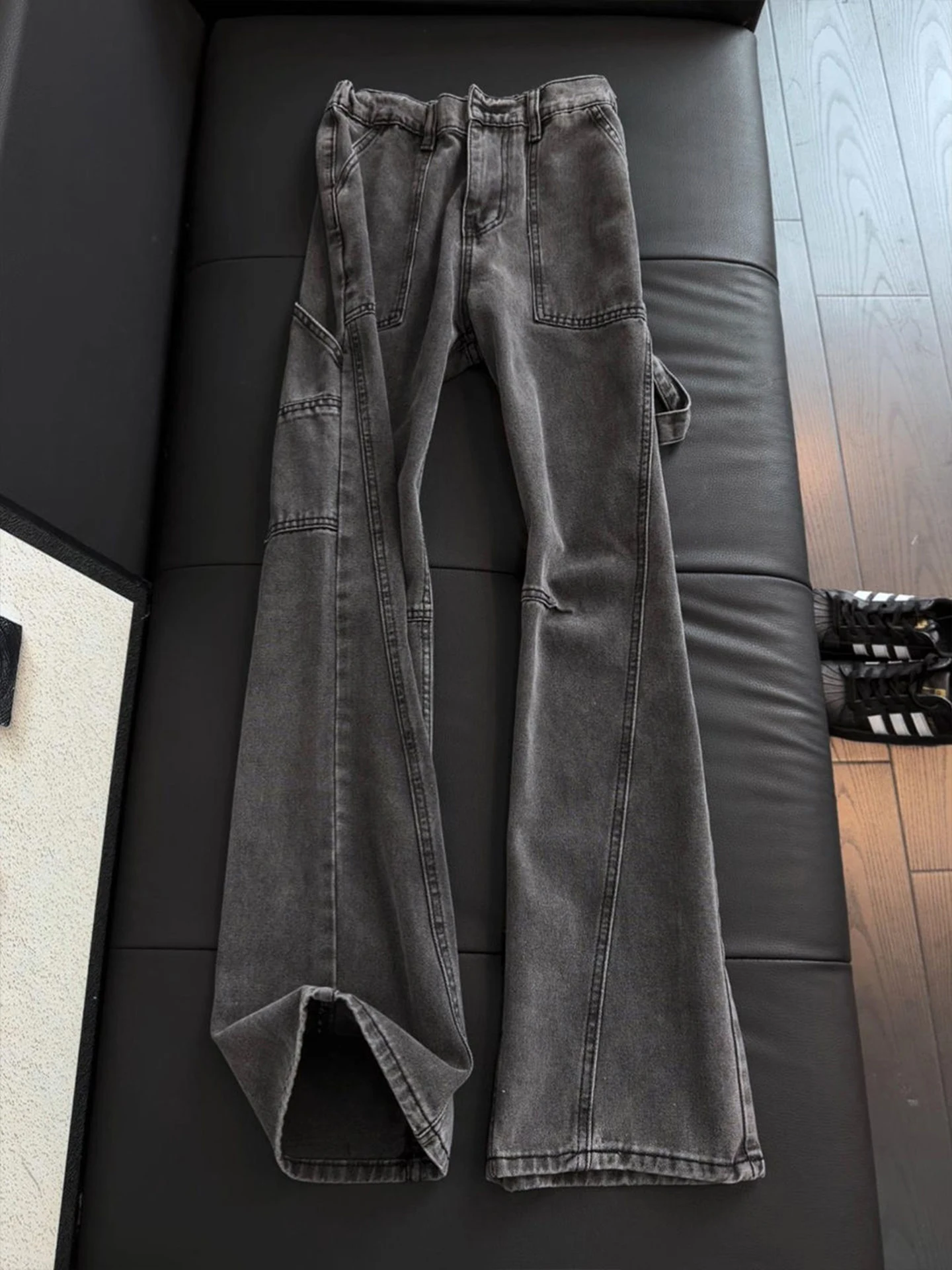 

American Retro Men's Slim Fit Straight Leg Jeans Spring Fashion Chopper Knife Low Waist Denim Pants Youthful Geometry Pattern