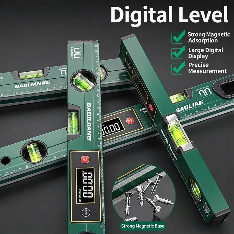 Digital Level Ruler High Precision Aluminum Alloy Spirit Level with Strong Magnet Shockproof Digital Level Gauge Measuring Tool