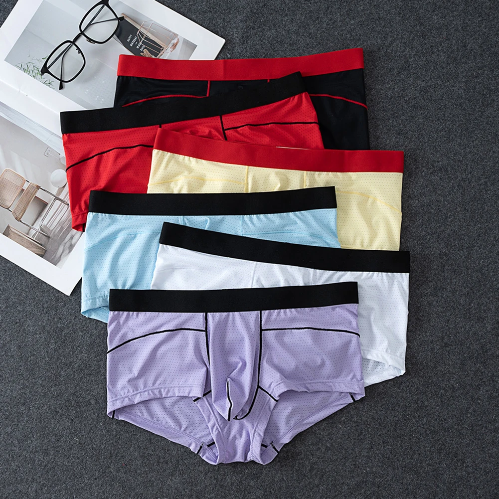 Contrast Color Fashion Men Mesh Underwear Boxers Shorts Ice Silk Pouch Panties Running Casual Hombre Underpants Jockstrap