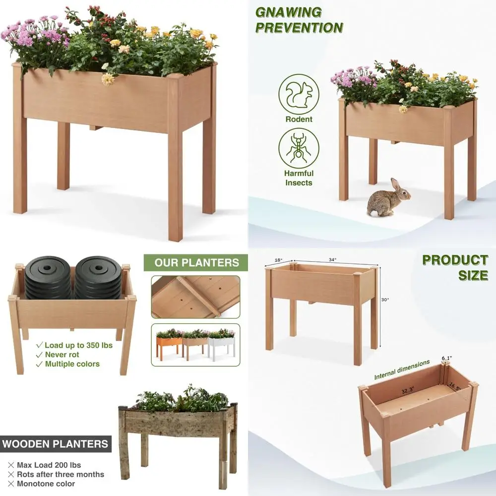 

Elevated Poly Lumber Garden Bed with Legs, Outdoor Planter Box for Backyard, Patio, and Balcony
