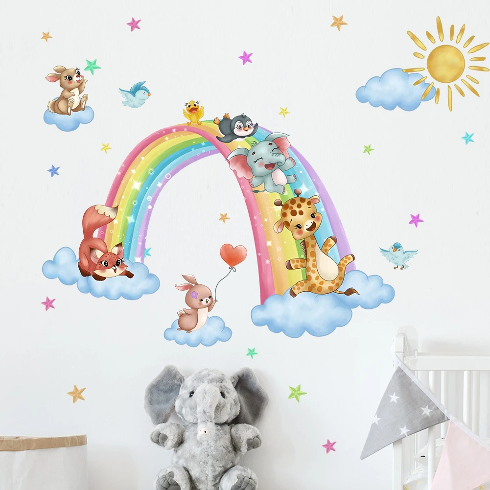 Animal Cartoon Wall Stickers On Clouds Baby Room Children's Bedroom Wall Stickers Home Decoration Kindergarten Wallpaper