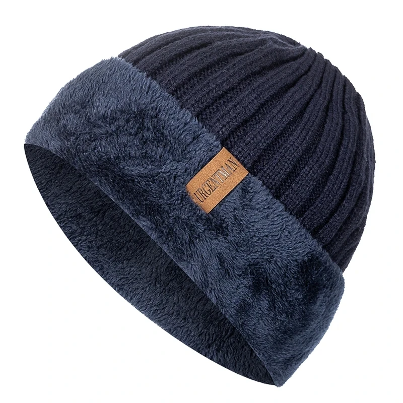 New Unisex Thick Winter Hat Keep Warm Add Fur Lined Flanging Cap Stylish Beanie Hats For Men Women Warm Outdoor Knitted Hat