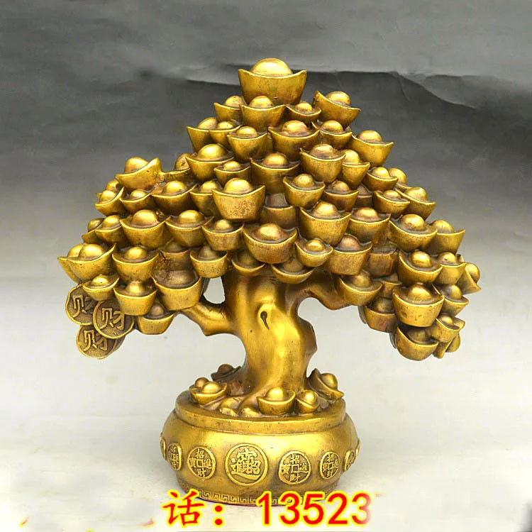 NEW TOP GOOD  HOME lobby office Shop Company FENG SHUI Money Drawing Talisman luck Gold ingot tree brass statue 29CM