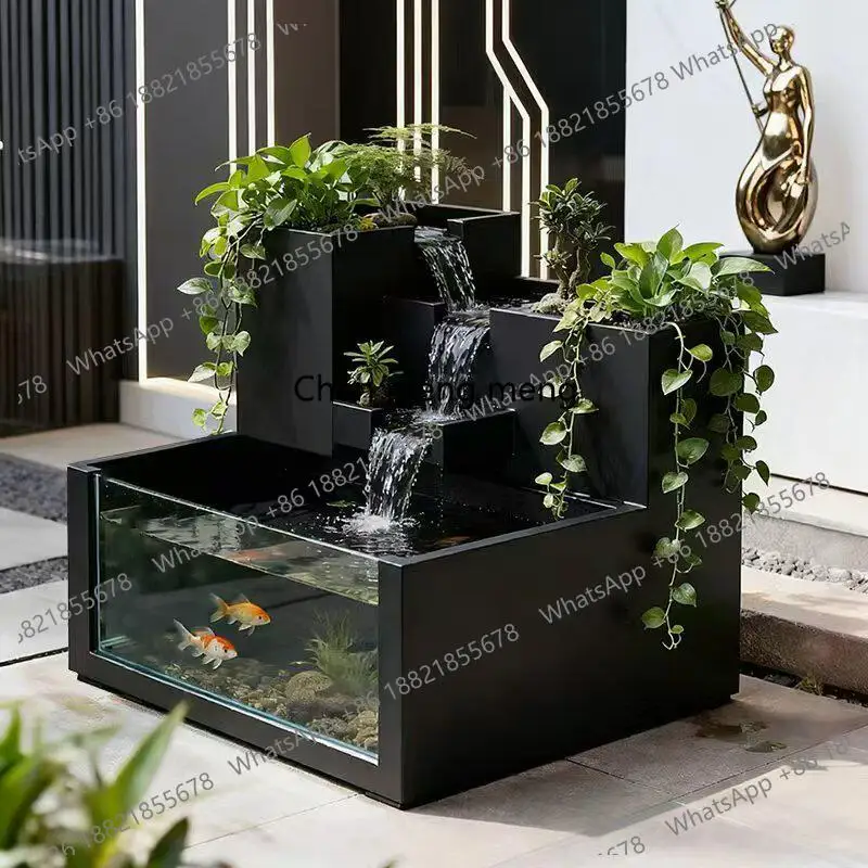 

Balcony creative running water fish tank flower box combination floor tempered glass terrace water circulation courtyard
