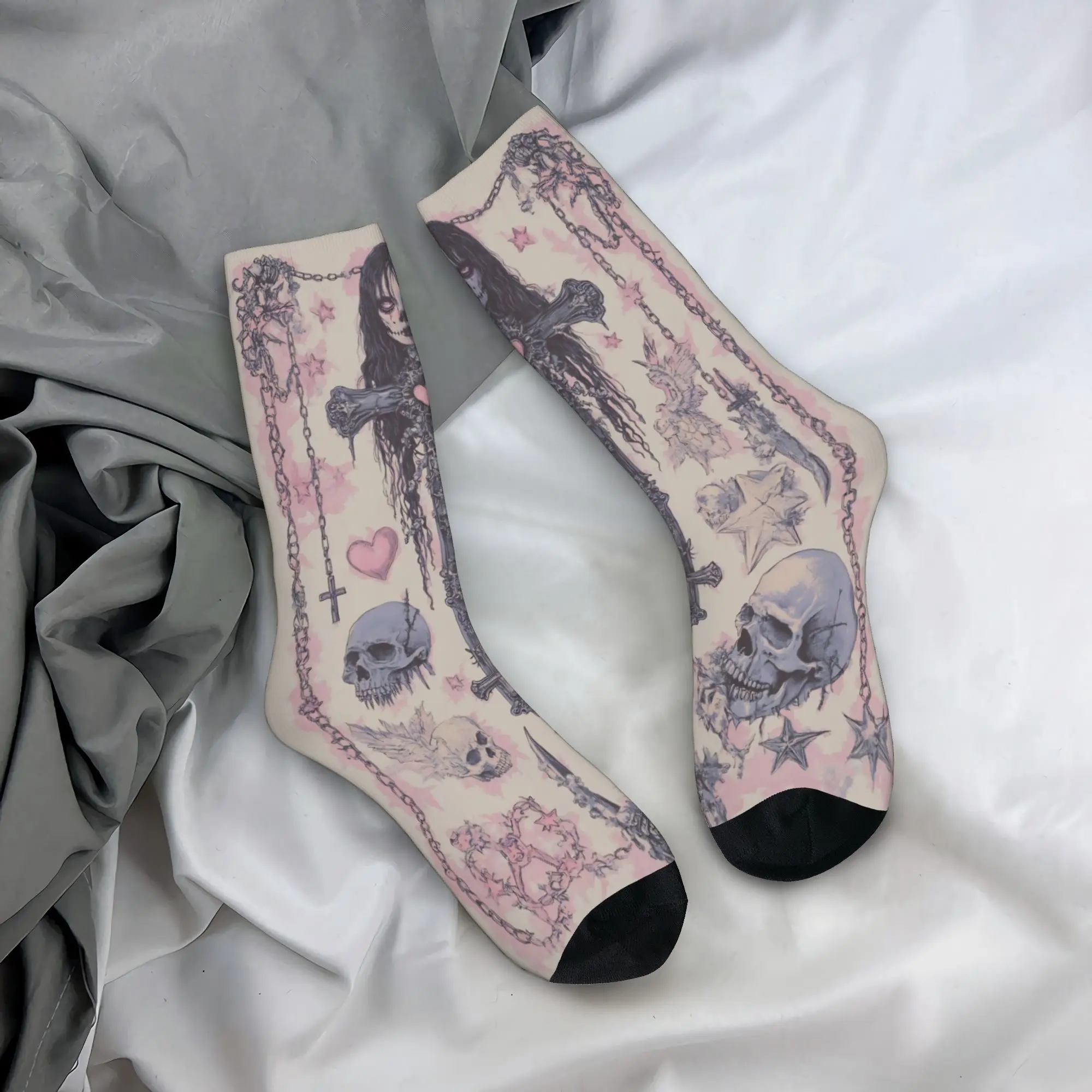 Halloween Gothic Socks Men Women Polyester Casual Goth Coquette Socks Crazy Spring Summer Autumn Winter Middle Tube Stockings