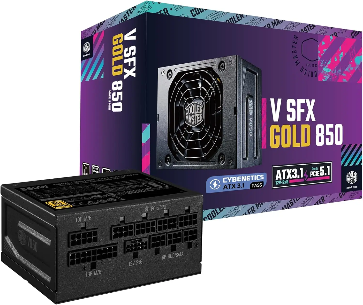 

Блок питания SFX 850 Вт, полностью модульный, 80+ Gold, готов к подключению ATX 3.1 и PCIe 5.1, низкий уровень шума, гарантия 10 лет