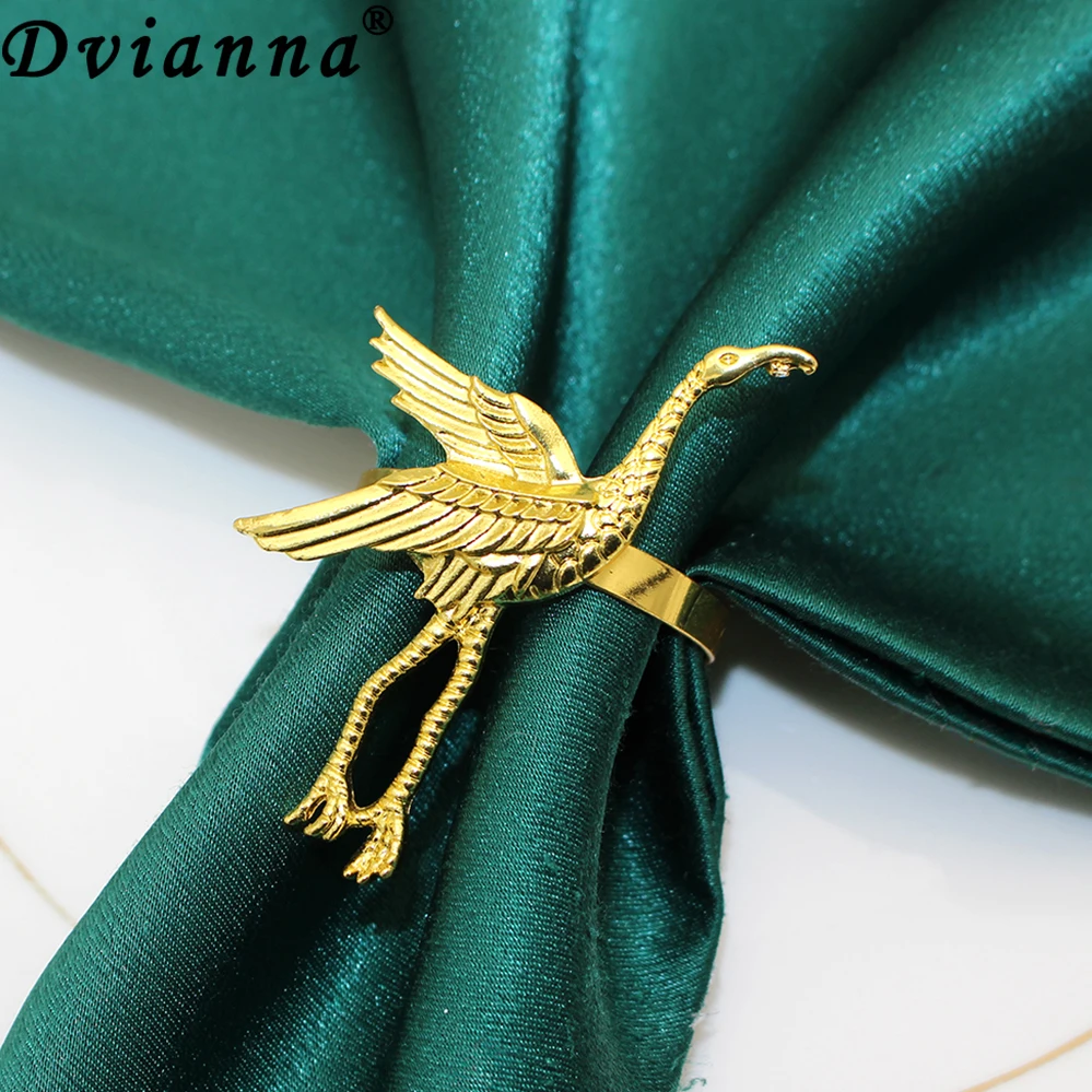Dvianna Crane Napkin Rings Gold Metal Napkin Holders Set of 6 Wedding Banquet Table Decorations