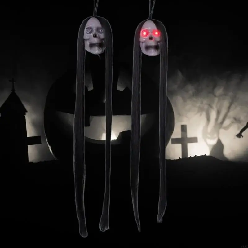 N58C 6pcs Long Hair Skull LED LED cranio cranio lampeggiante PROPSEGGIO PROPTICI DEI DECORI APPIRATI