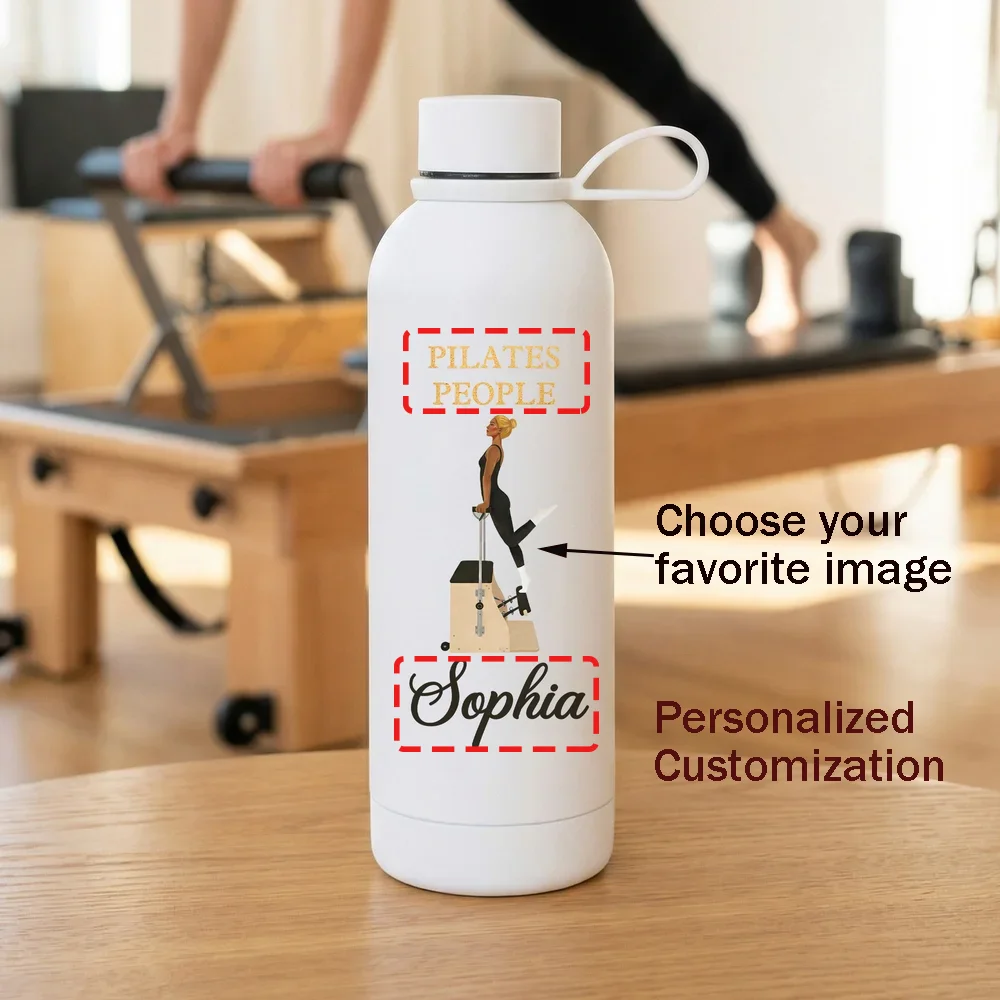 Personalized Name Cartoon Pilates Character Water Bottle with Handle Sports Water Cup Birthday Gift for Pilates Enthusiasts