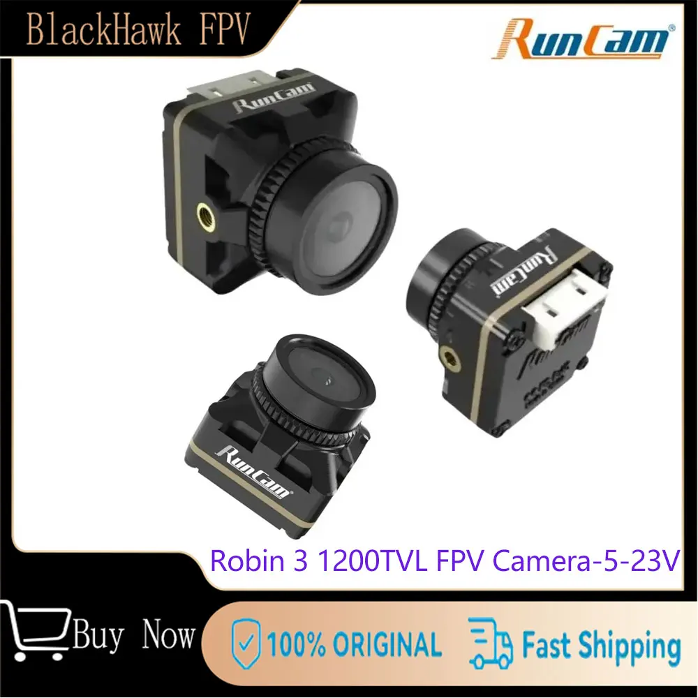 

RunCam Robin 3 1200TVL FPV Camera - 5-23V Wide Voltage 4:3 Aspect Ratio Ultra-Light 5.3g for FPV Racing Drones (19×19×19mm)
