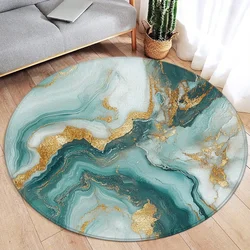 Abstract Marble Round Carpet Green Ink Pattern Gold Line Texture Modern Flannel Mats Home Living Room Bedroom Decor Floor Rugs