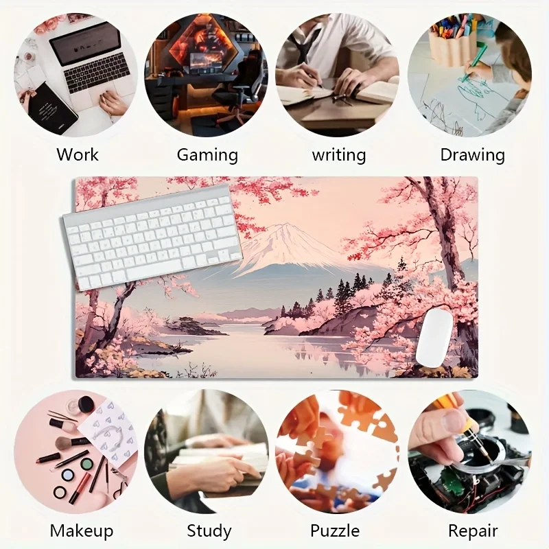 

Настольный коврик с принтом «Розовая сакура и гора Фудзи», очень большой, мягкий, резиновый, для мыши, в японском стиле, игровой коврик, настольный коврик разных размеров