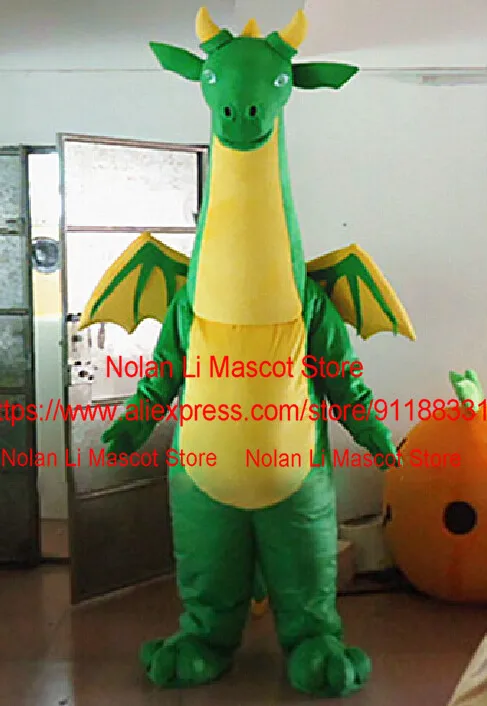 High-Quality Fur Green Dinosaur Mascot Costume Movie Props Show Walk Cartoon Suit Role Play Adult Size Hristmas Gift 199