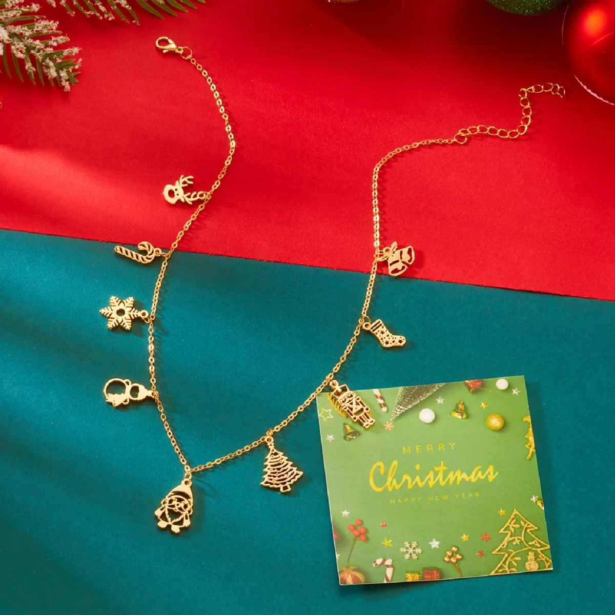 عيد الميلاد عطلة قلادة الجوف المعادن سانتا كلوز ندفة الثلج الحلوى الغزلان شجرة ثلج جرس العكاز جورب المختنق للنساء الرجال المجوهرات