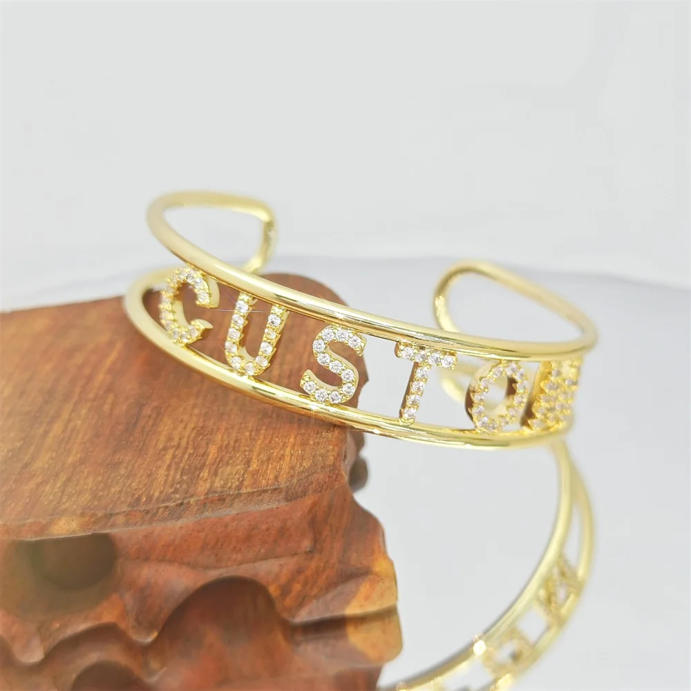 2023 Personalized Name 9mm Letter Open Cuff Bangle Custom Hallow Women Bangle Bracelet Anniversary  Gifts Jewelry