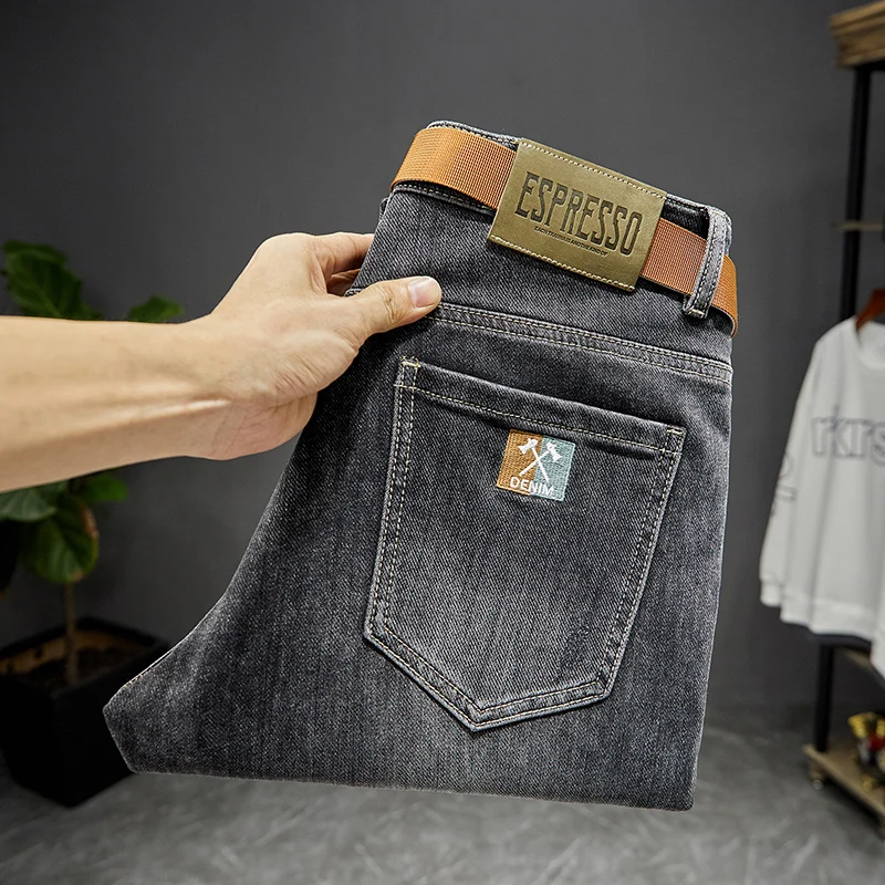 Jeans Herren Regenbogen druck weiche, schmal geschnittene Modemarke High-End-Stickerei trend ige lässige, passende lange Harems hose