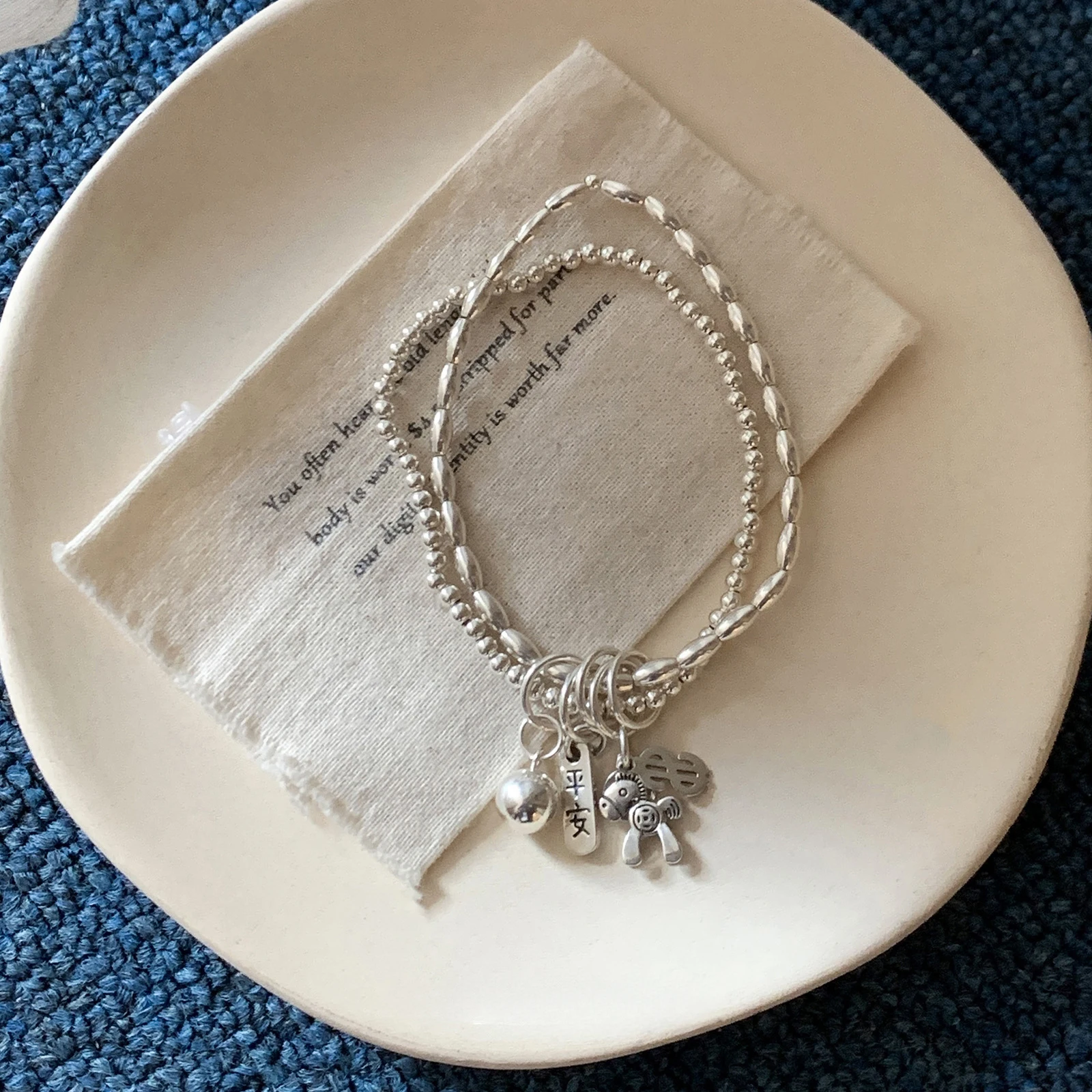 

925 Silver Bracelet Chinese Coin Good Wish Vintage Double Layer Horse For Woman Girl Fashion Jewelry Gift Dropship Wholesale