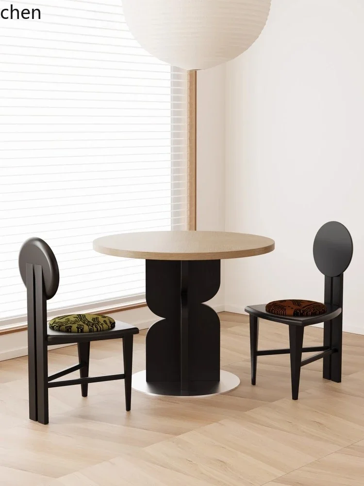 Mesa redonda de comedor H5.26, tamaño mediano, estilo antiguo, de madera maciza.